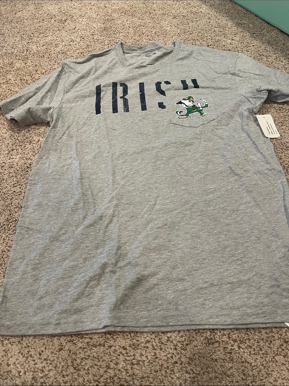 Men's Notre Dame Gray 'IRISH' Pocket Graphic Short Sleeve Tee